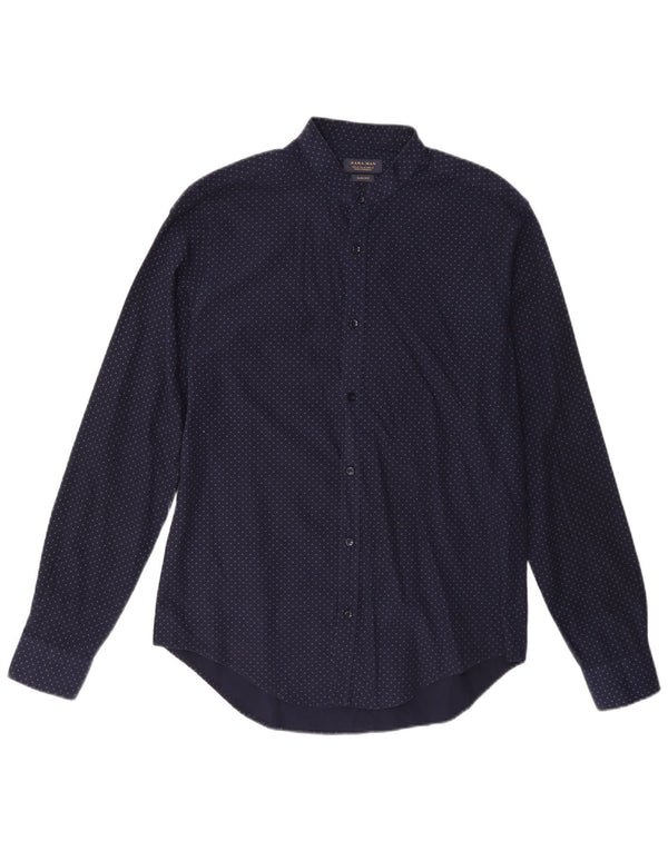 Cămașă pentru bărbați Zara Slim Fit, bumbac cu pete, albastru marin mediu