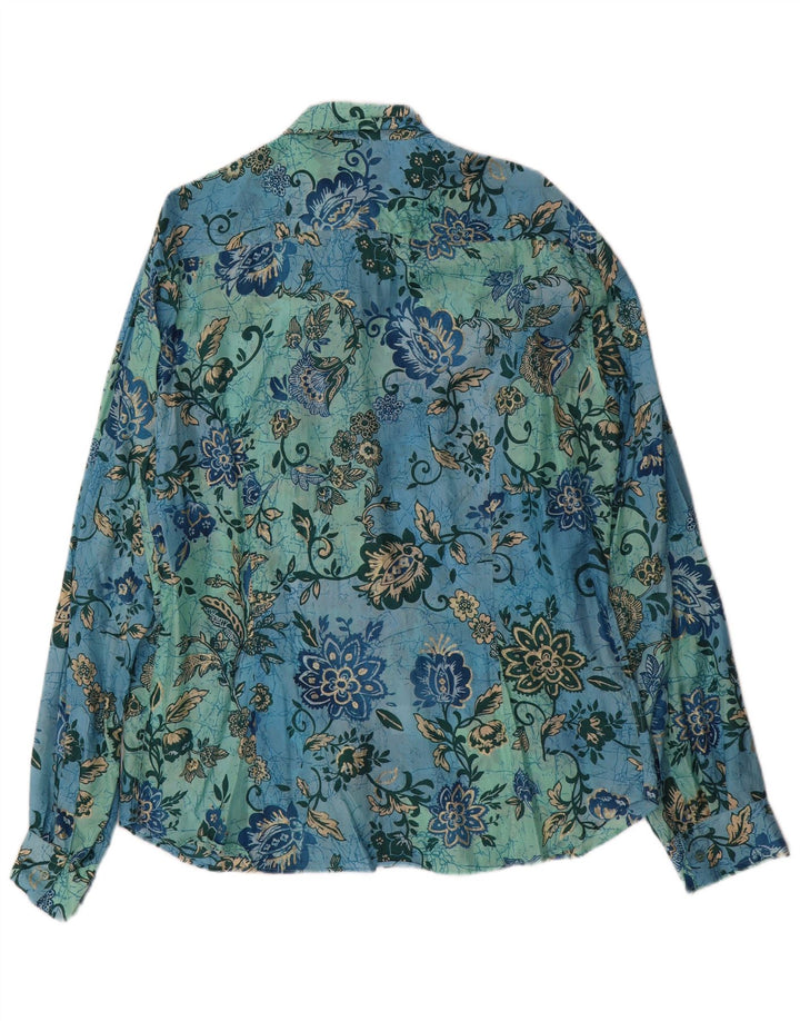 Cămașă Vintage pentru bărbați 2XL Albastru Floral Mătase