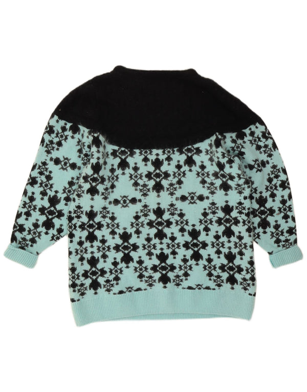 Pulover vintage pentru femei cu gât de barcă, Marea Britanie 14/16, lână mare albastru Fair Isle