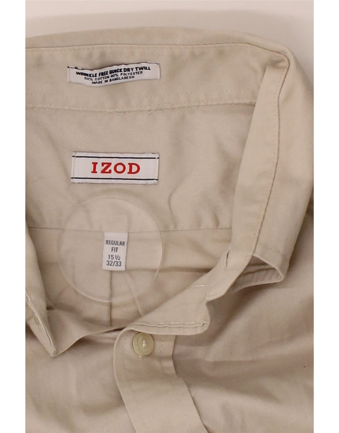 IZOD Mens Regular Fit Shirt Size 15 1/2 Medium Beige Cotton Vintage Izod and Second-Hand Izod from Messina Hembry 