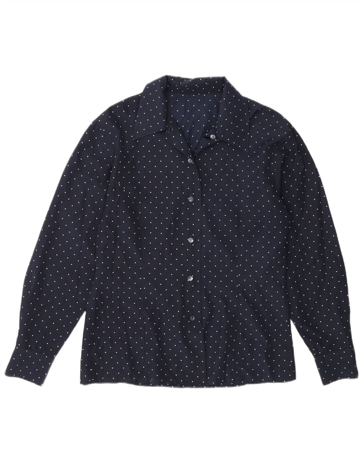 Cămașă vintage pentru femei UK 14 Medium bleumarin pete