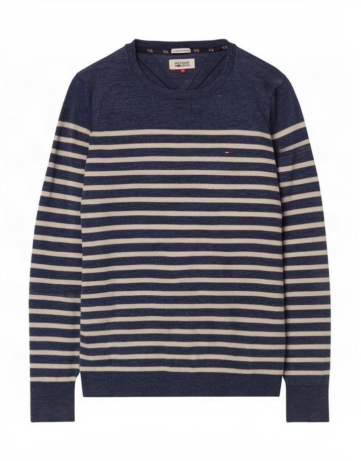 Pulover Tommy Hilfiger pentru bărbați, cu gât de barcă, în dungi, albastru marin mediu