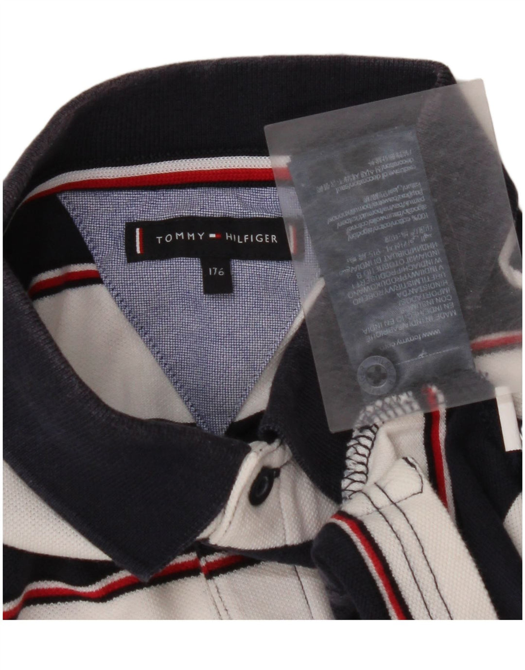 TOMMY HILFIGER Tricou polo pentru băieți 15-16 ani, bumbac cu dungi bleumarin