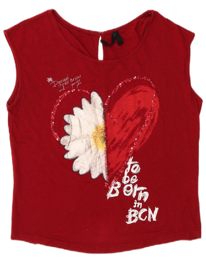 Desigual Womens Oversized Graphic Vest Top UK 10 Small Red