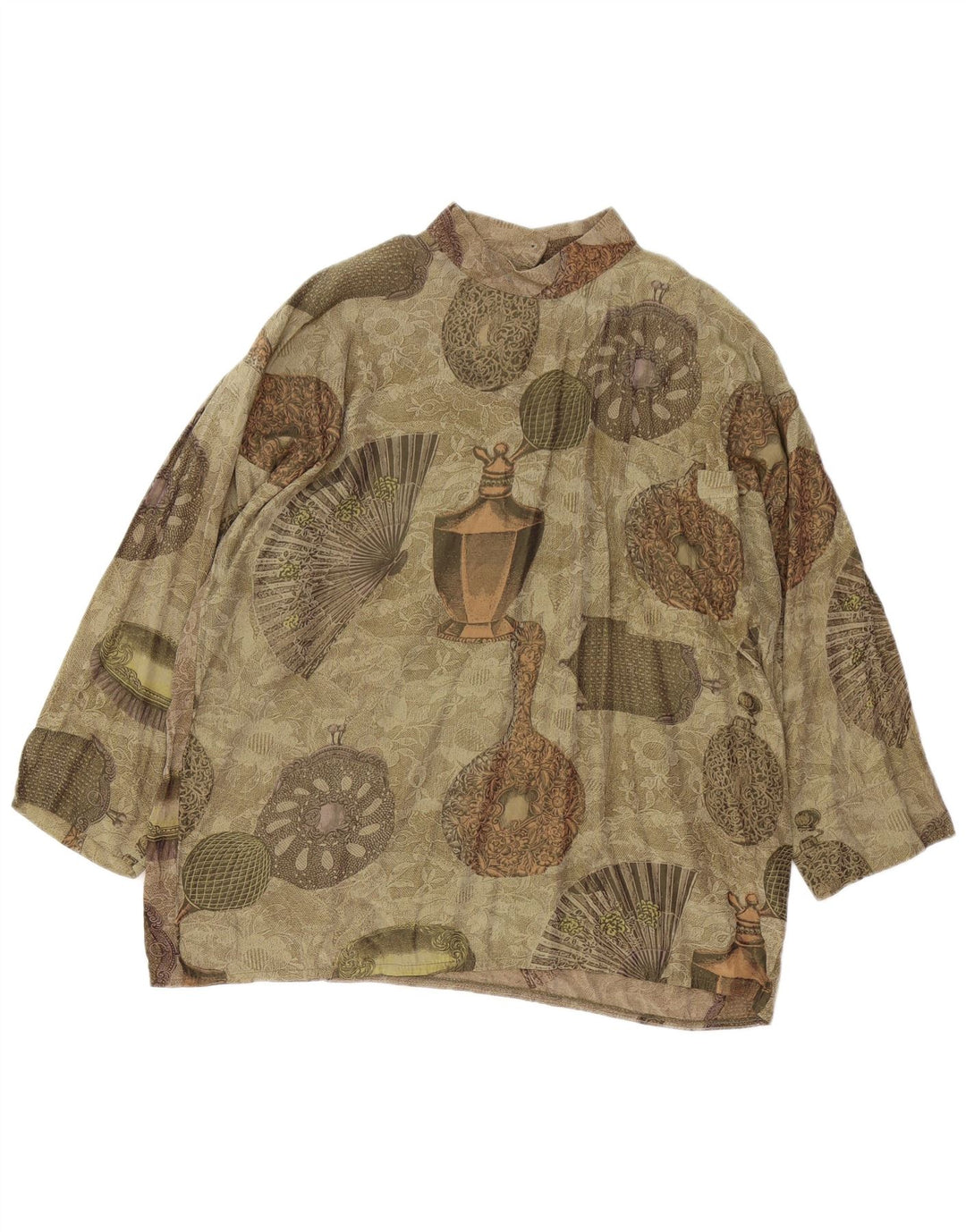 Bluză vintage cu model abstract pentru femei Top UK 10 mic verde retro