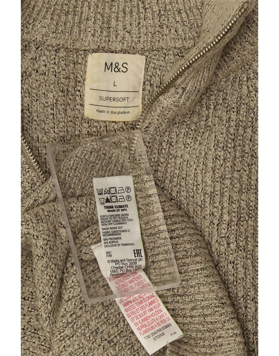 MARKS & SPENCER Womens Zip Neck Jumper Sweater UK 16 Large Grey Flecked