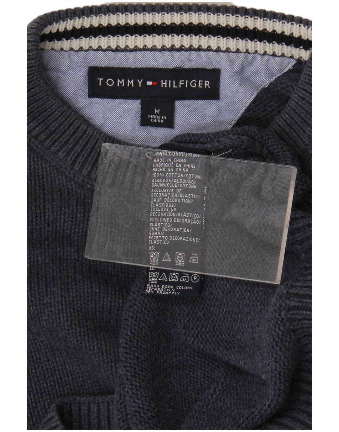 Pulover pentru bărbați TOMMY HILFIGER Pulover cu decolteu mediu, albastru bleumarin, bumbac
