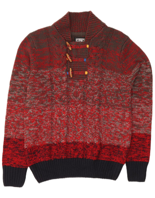 Pulover pentru femei VINTAGE cu gât cu nasturi, UK 18 XL, roșu, bloc de culoare