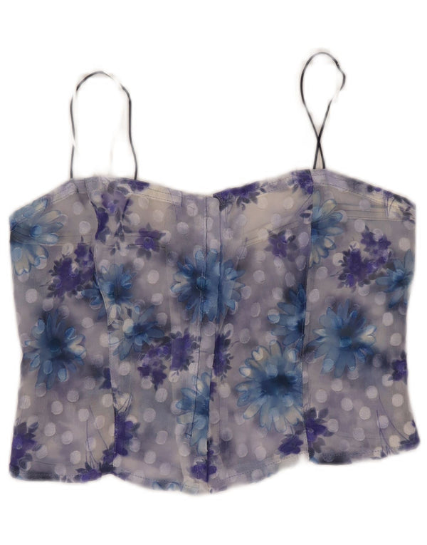 Corset Vintage pentru femei See Through Top UK 10 Small Blue Floral