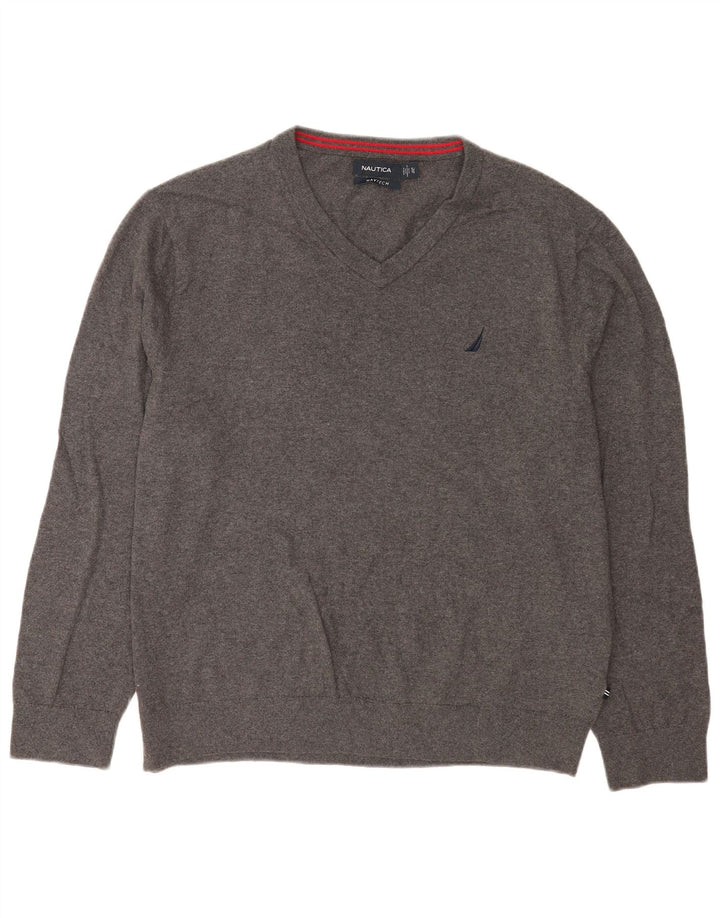 Pulover Nautica pentru bărbați Navtech cu decolteu în V, XL, bumbac gri