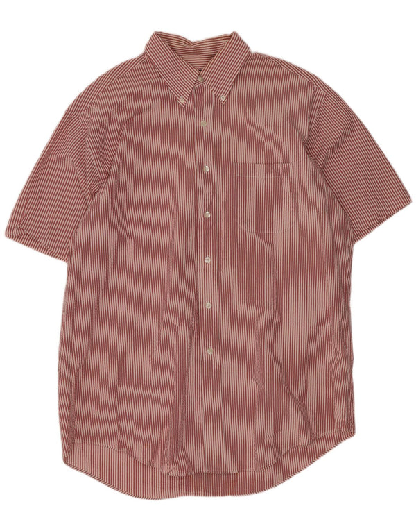 Brooks Brothers Mens Short Sleeve Shirt Large Red Pinstripe Cotton