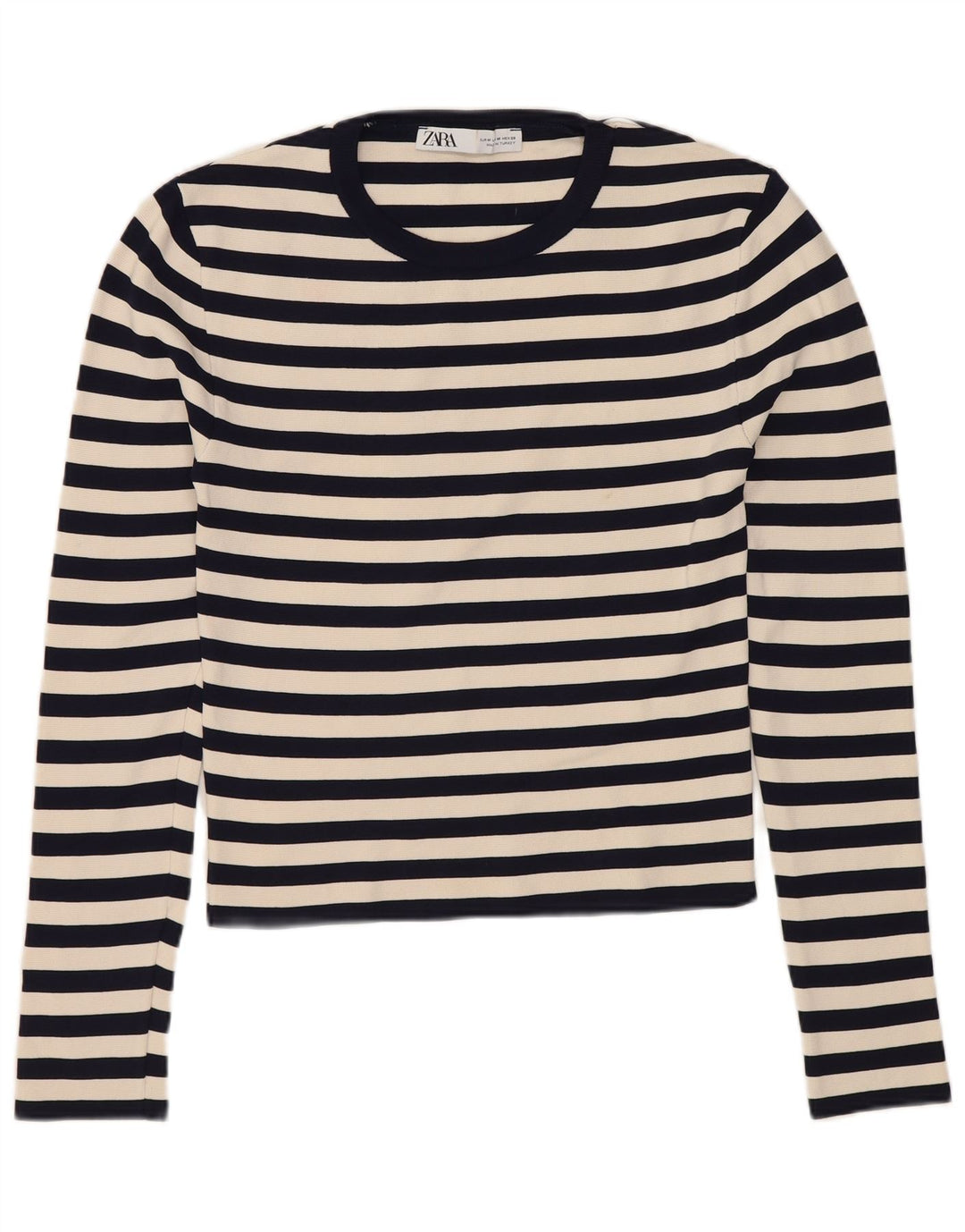 Top crop ZARA pentru femei cu mânecă lungă UK 12 Medium Bleumarin cu dungi Poliamidă