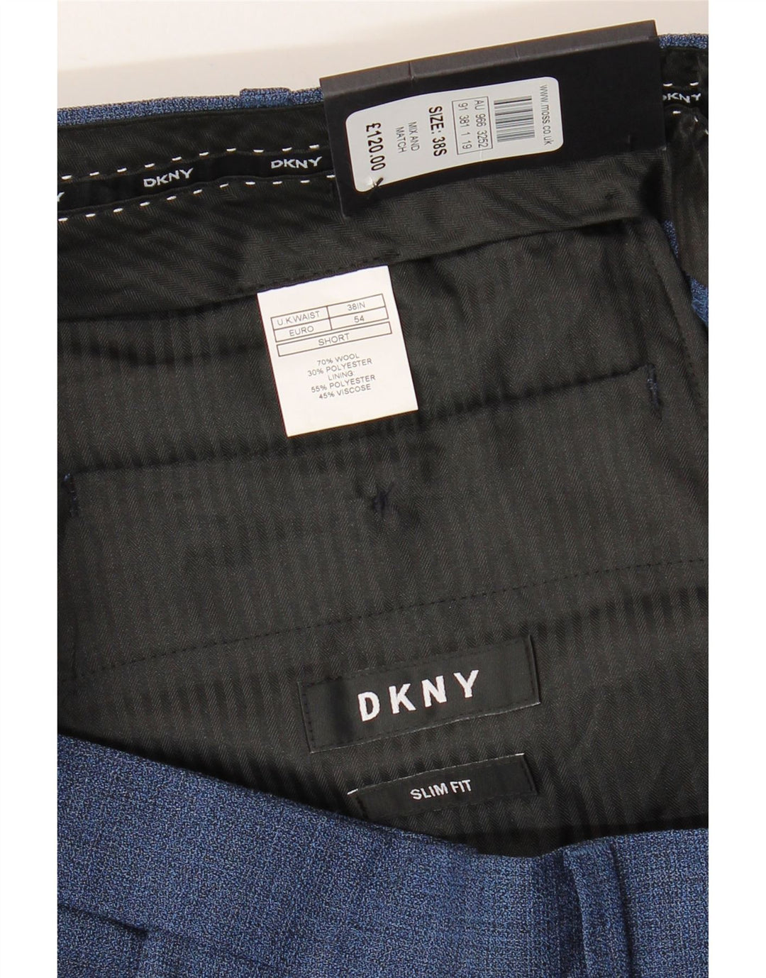 Pantaloni de costum pentru bărbați DKNY Slim Fit L38 L29 Lână albastră