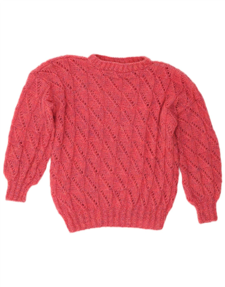 Pulover vintage pentru femei cu decolteu rotund UK 14 Roz mediu