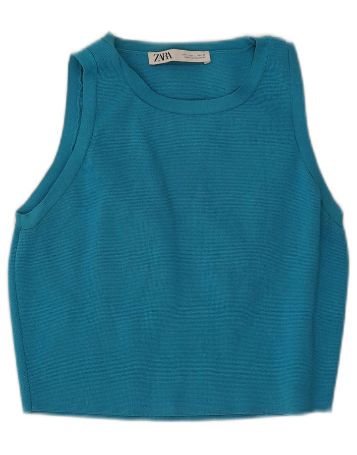 Top cu vestă pentru femei Zara UK 14, mare, albastru, viscoză