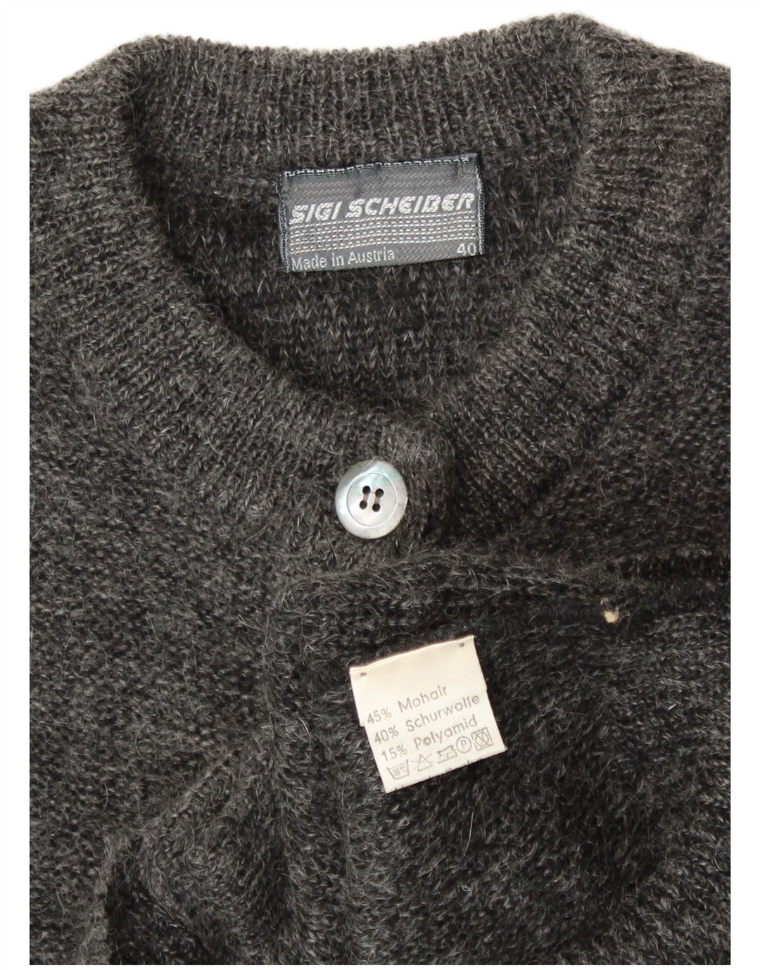 SIGI SCHEIBERG Pulover Cardigan Grafic pentru Damă EU 40 Medium Gri Mohair