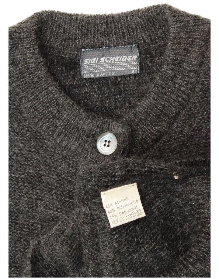 SIGI SCHEIBERG Pulover Cardigan Grafic pentru Damă EU 40 Medium Gri Mohair