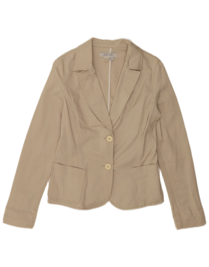 Blazer pentru femei Zara cu 2 nasturi, UK 14, mare, bej, bumbac
