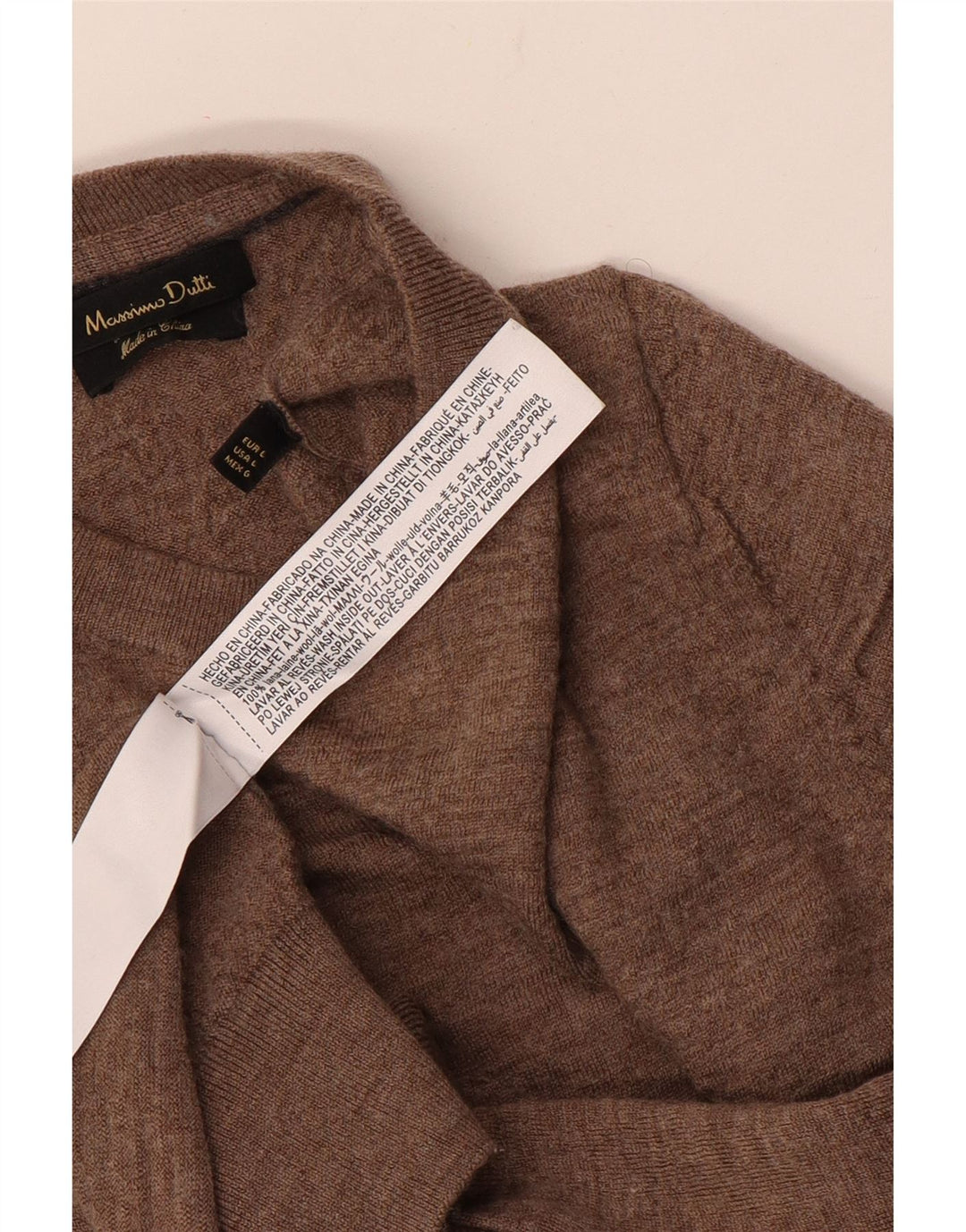 Pulover Massimo Dutti pentru damă, cu gât roșu, din lână maro mare UK 14