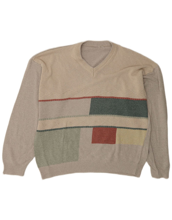 Pulover vintage pentru bărbați cu decolteu în V IT 58 2XL verde geometric
