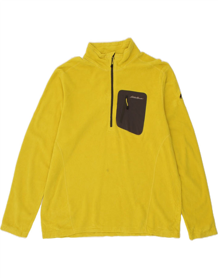 EDDIE BAUER Mens Zip Neck Fleece Jumper XL Yellow Polyester Vintage Eddie Bauer and Second-Hand Eddie Bauer from Messina Hembry 