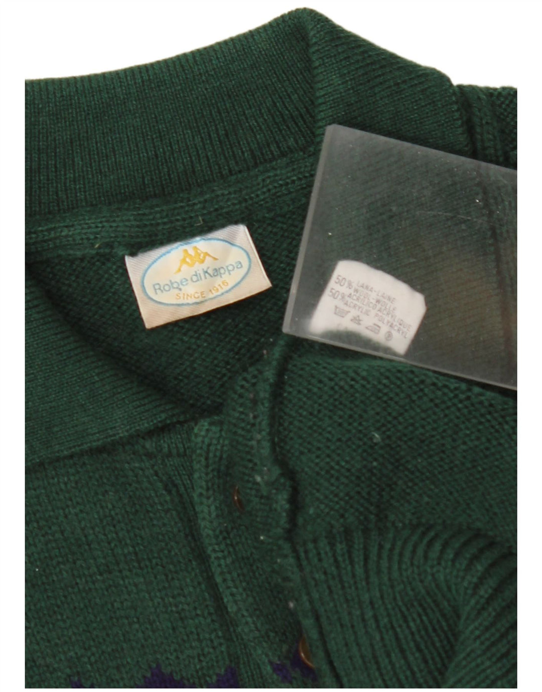 Pulover pentru bărbați KAPPA cu gât polo, lână geometrică verde medie