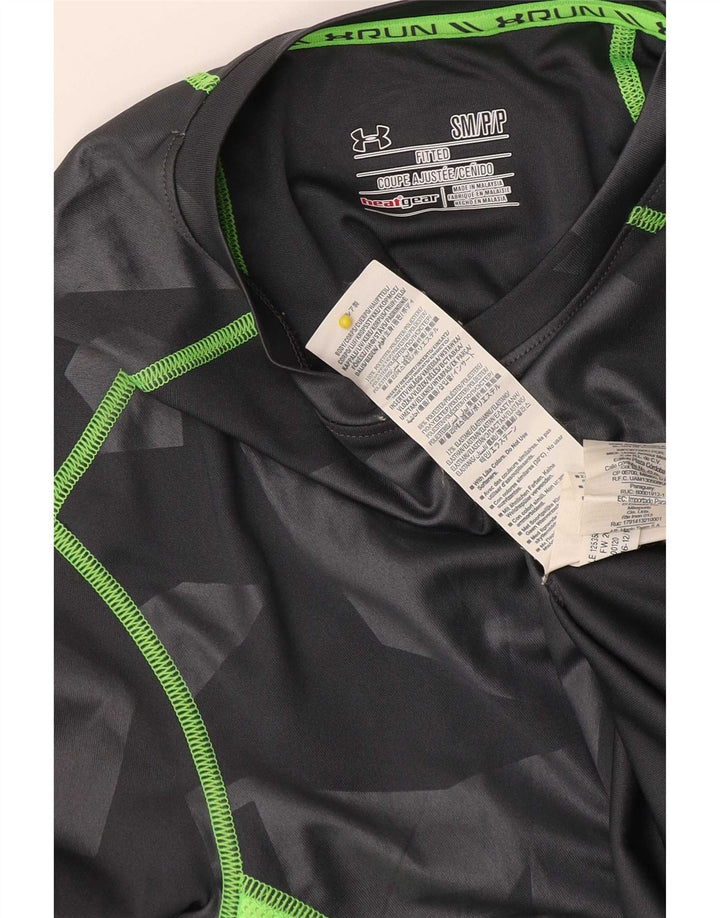 Under Armour pentru bărbați Heat Gear Top cu mânecă lungă, mic, gri, poliester geometric