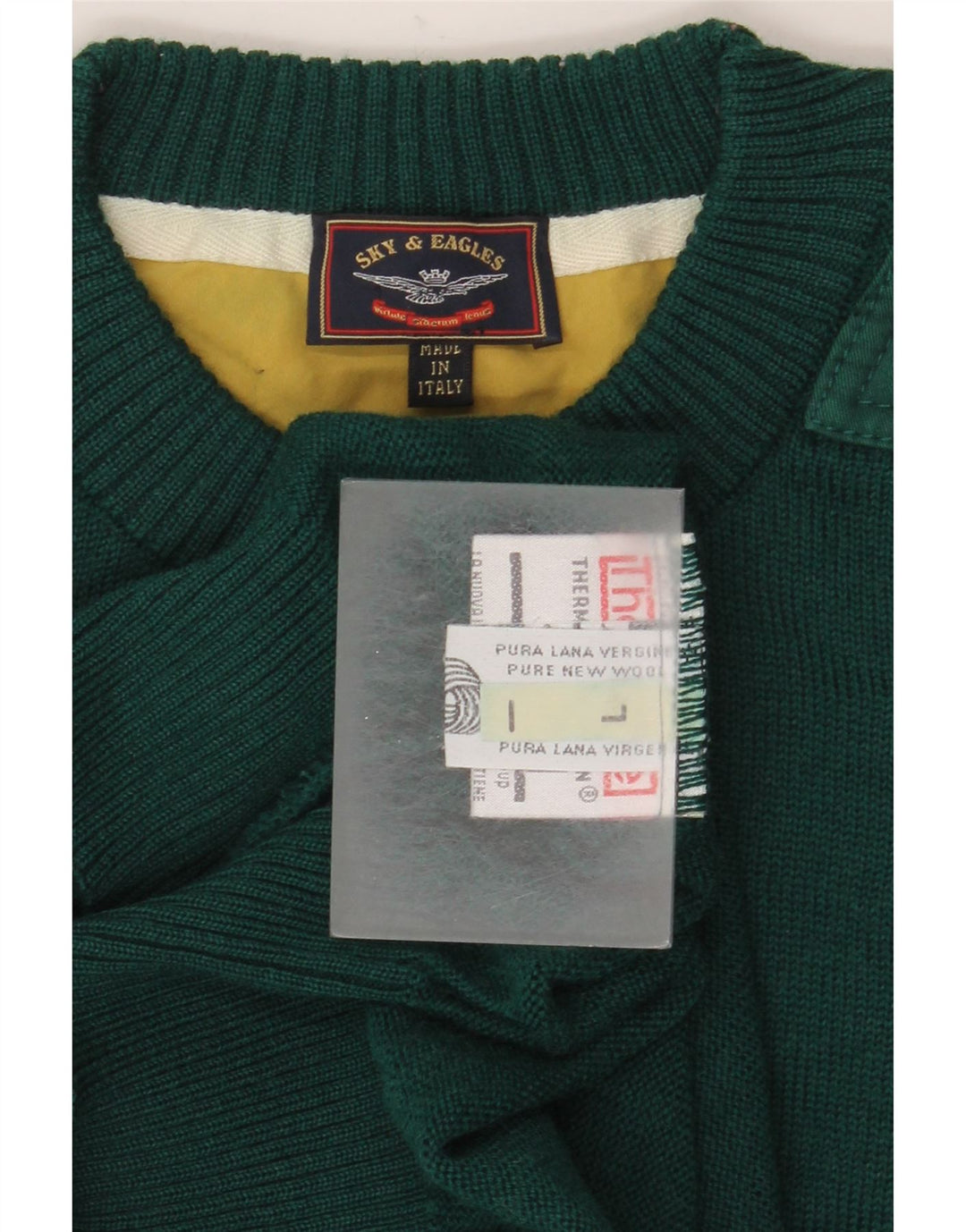 Pulover vintage pentru bărbați cu gâtul turnat, lână virgină mare, verde