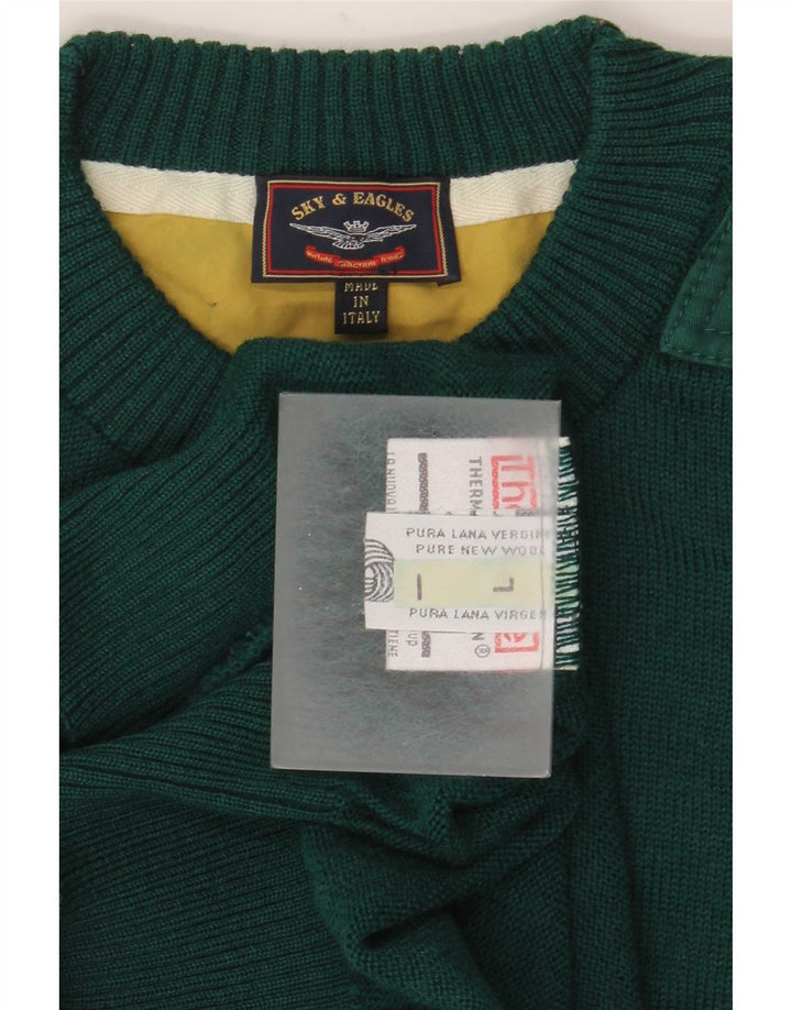 Pulover vintage pentru bărbați cu gâtul turnat, lână virgină mare, verde