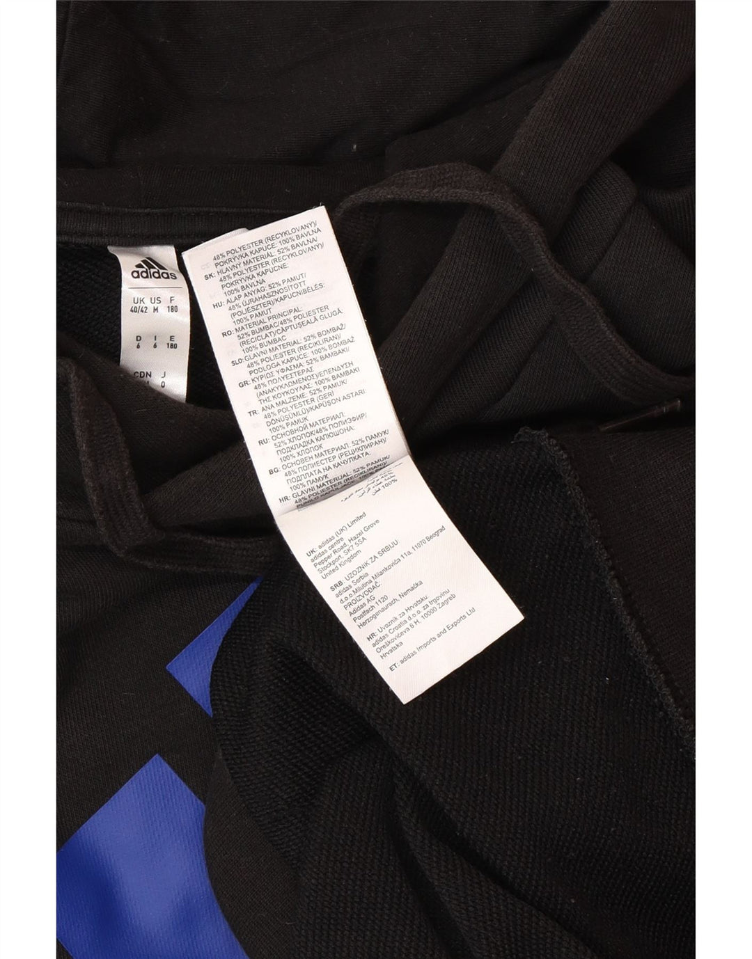 Pulover ADIDAS pentru bărbați cu glugă grafică UK 40/42 bumbac mediu negru