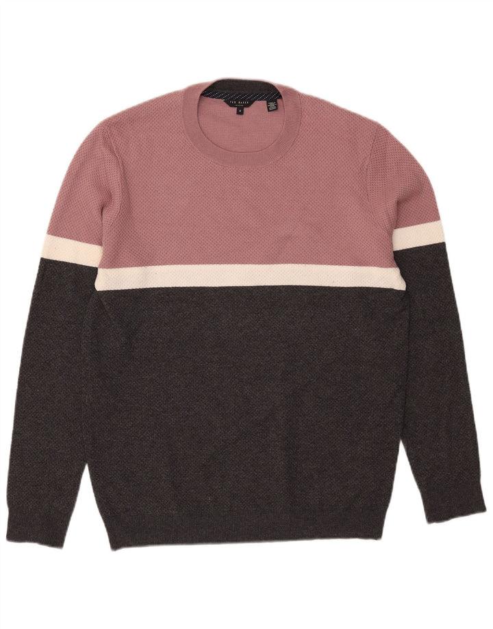 Pulover Ted Baker pentru bărbați, cu gât roșu, mărimea 3, mediu negru, color block