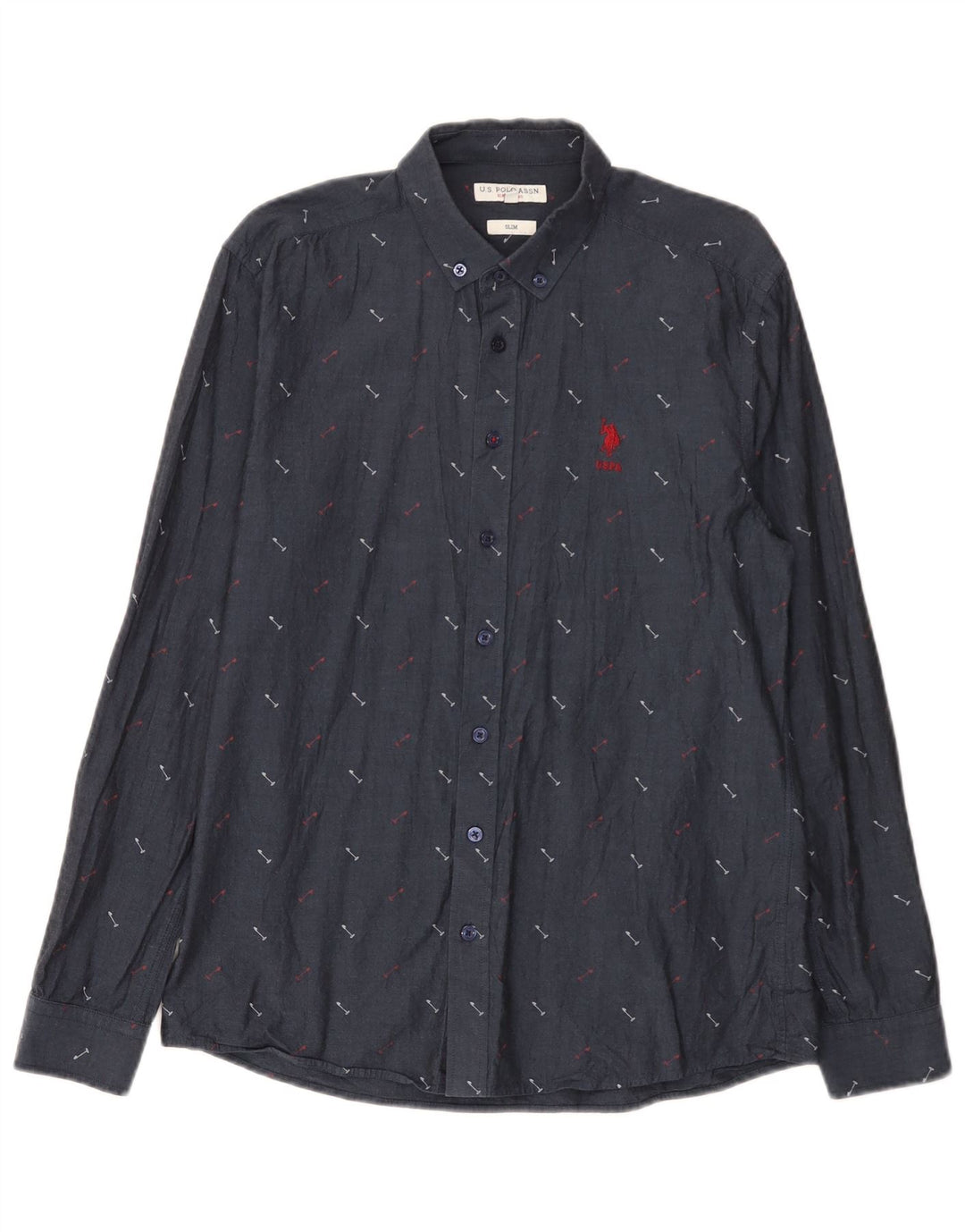 U.S. Polo Assn. Cămașă subțire cu model abstract pentru bărbați, bumbac bleumarin mediu
