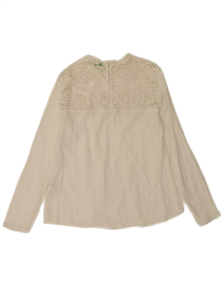 Bluză supradimensionată cu mânecă lungă pentru femei Benetton UK 10 Bumbac alb mic