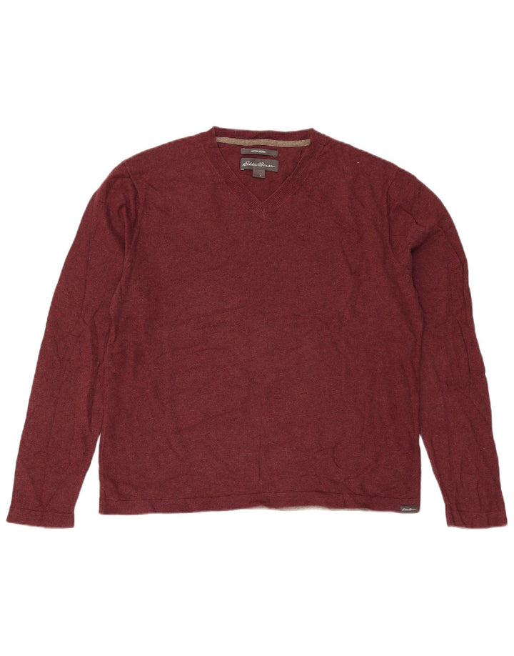 Pulover pentru bărbați cu decolteu în V Eddie Bauer, bumbac burgundă mediu