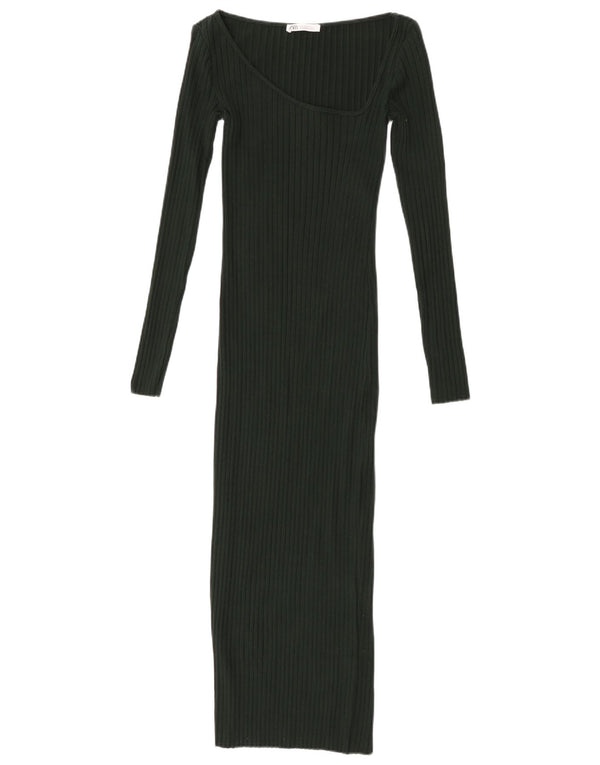 Rochie bodycon cu mânecă lungă pentru femei Zara UK 8, bumbac verde mic