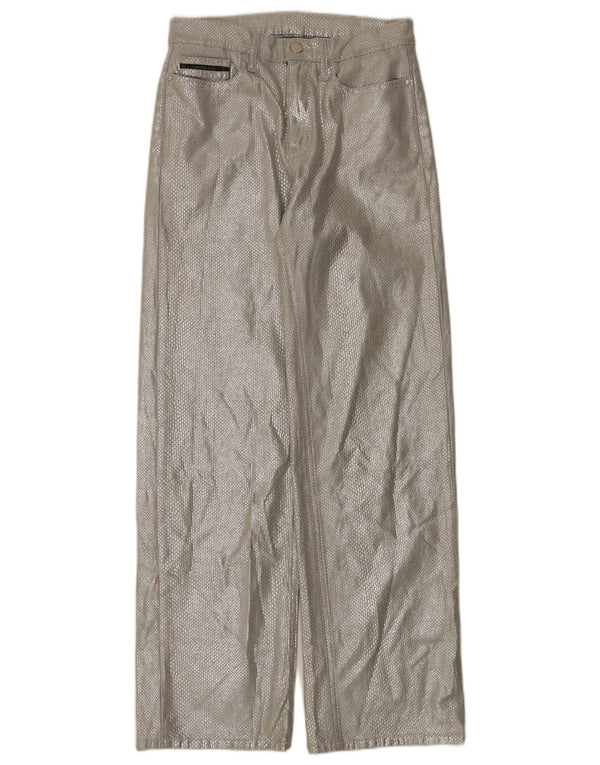 Pantaloni casual Calvin Klein pentru femei cu talie înaltă L28 L32 argintiu cu imprimeu animal