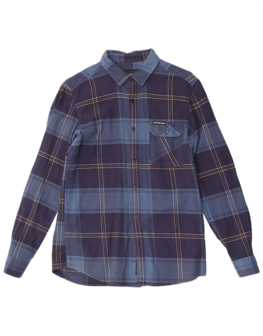Cămașă de flanel pentru bărbați Calvin Klein Slim Fit Poliester în carouri albastru bleumarin mediu