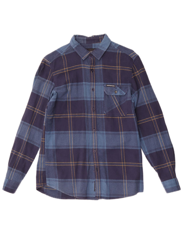 Cămașă de flanel pentru bărbați Calvin Klein Slim Fit Poliester în carouri albastru bleumarin mediu