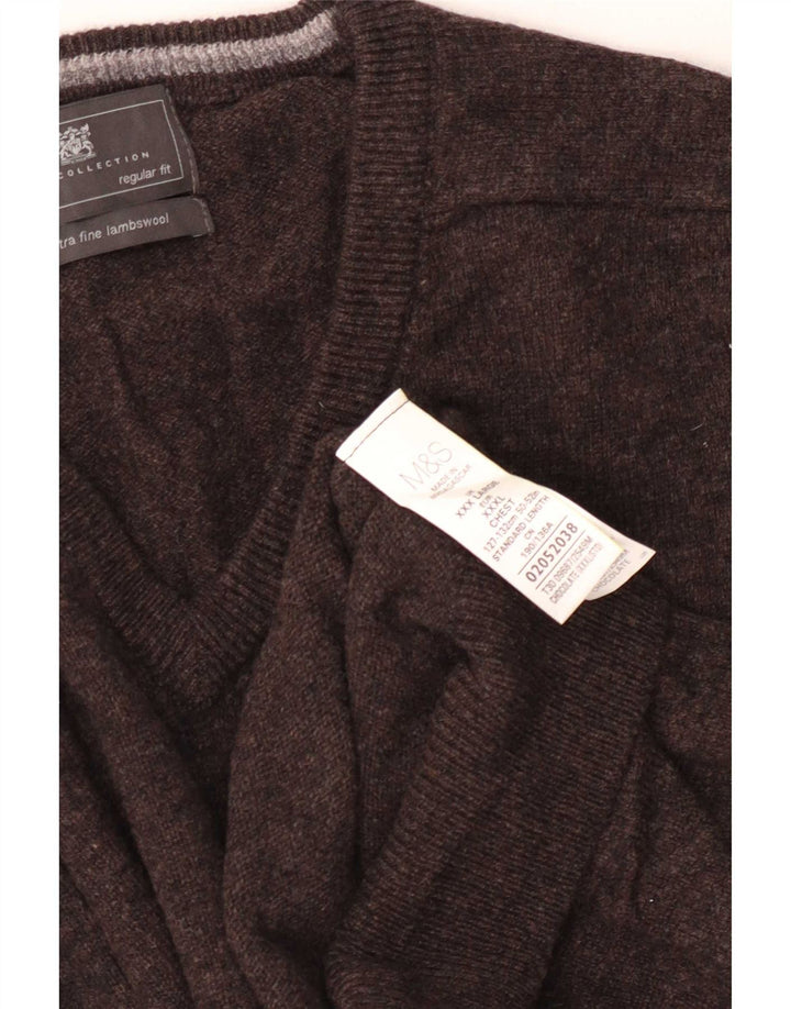 Pulover cu decolteu în V Marks & Spencer pentru bărbați, 3XL, lână maro