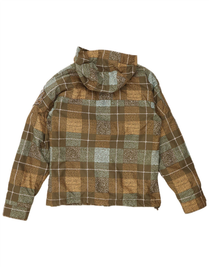 BILLABONG Womens Graphic Hooded Windbreaker Jacket EU 36 Small Khaki Check