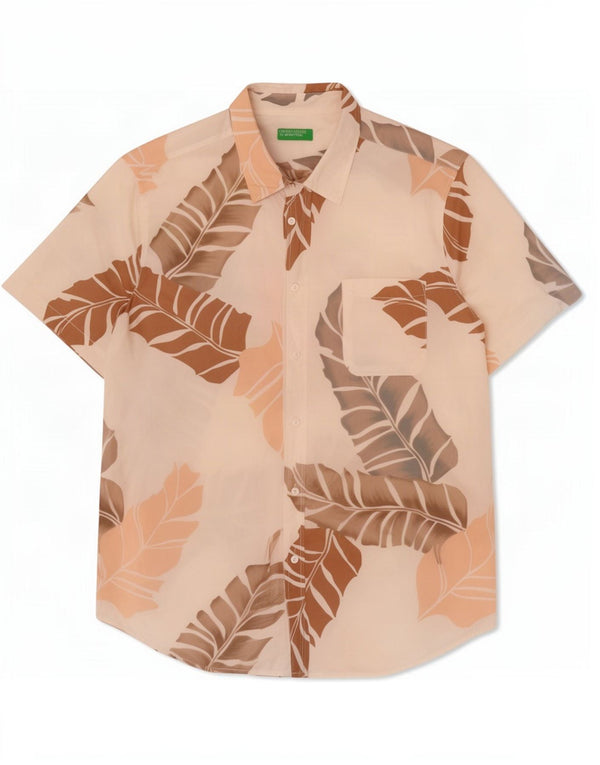 Cămașă hawaiană cu mânecă scurtă pentru bărbați Benetton, 3XL, bumbac floral alb
