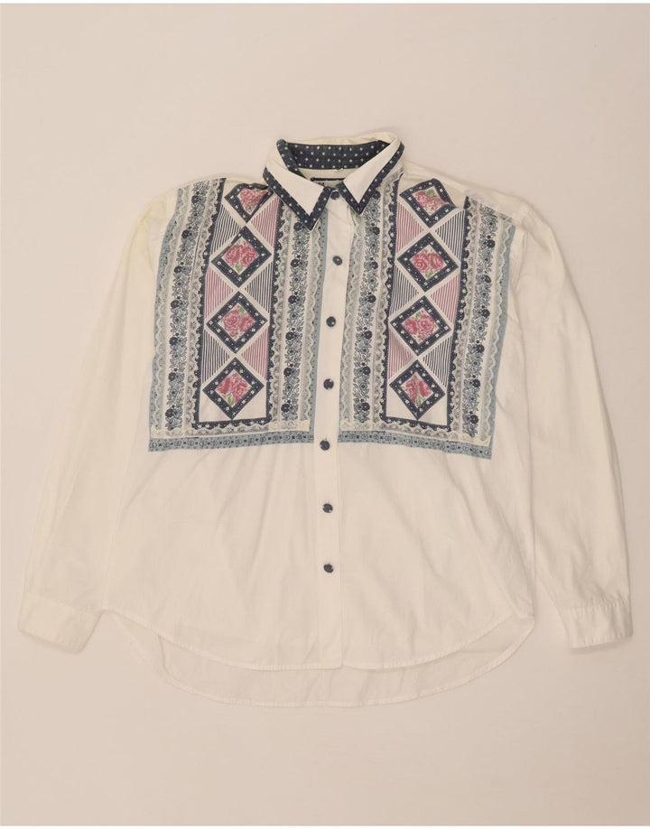 Bluză de cămașă supradimensionată pentru femei Vintage UK 14 Bumbac geometric alb mediu