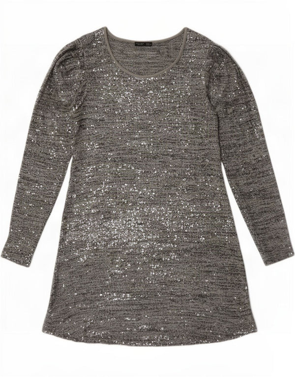 Zara Womens Long Sleeve Jumper Dress UK 12 Medium Grey Flecked Acrylic
