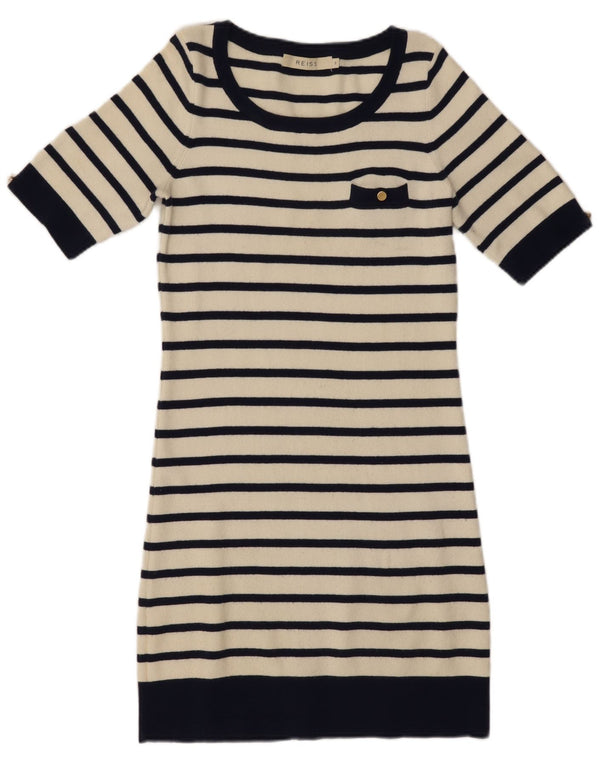 Reiss Rochie Jumper cu mâneci scurte pentru femei UK 10 Mic bleumarin cu dungi