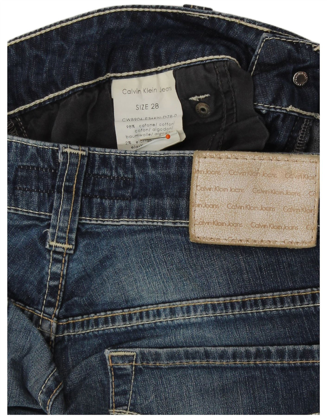 Pantaloni scurți din denim pentru femei CALVIN KLEIN W28 bumbac bleumarin mediu