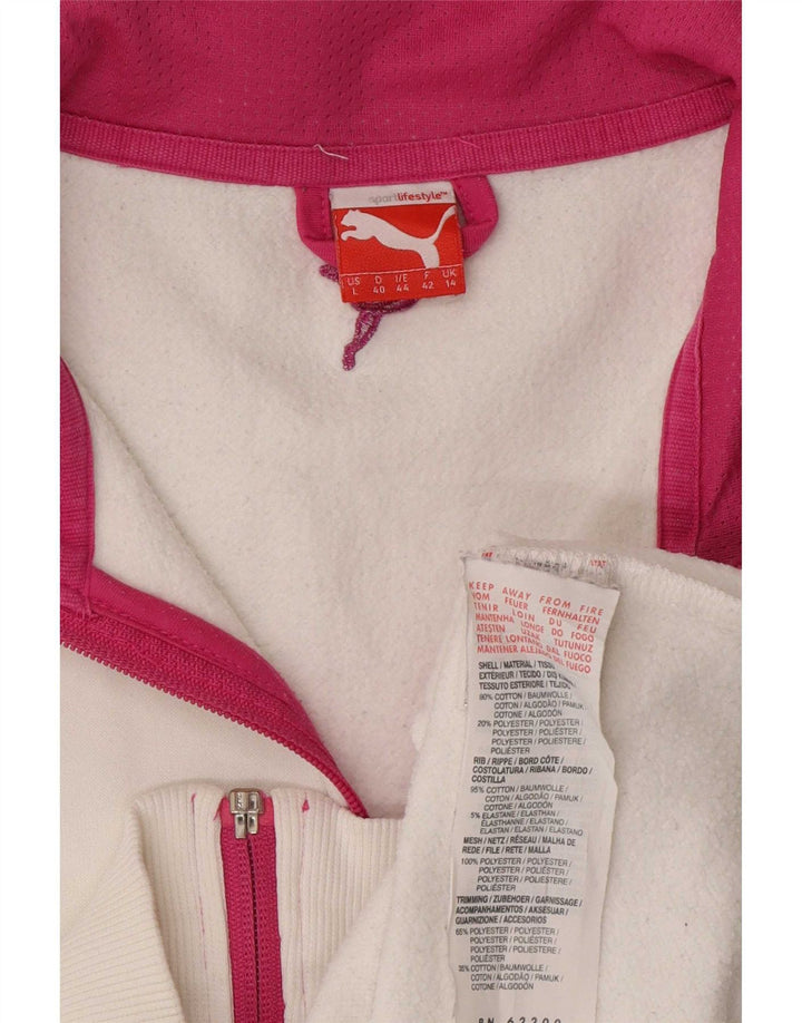 Jachetă de top cu trening grafic Puma pentru femei UK 14, mare, alb, bloc de culoare