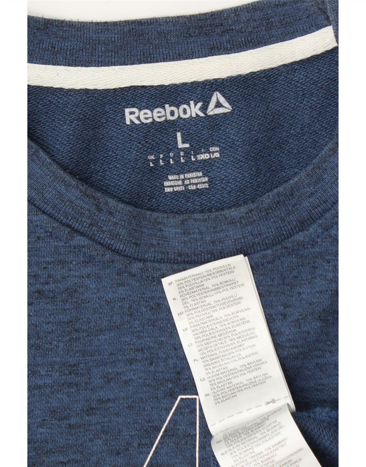 Hanorac grafic pentru bărbați Reebok Pulover mare, albastru bleumarin, bumbac cu pete