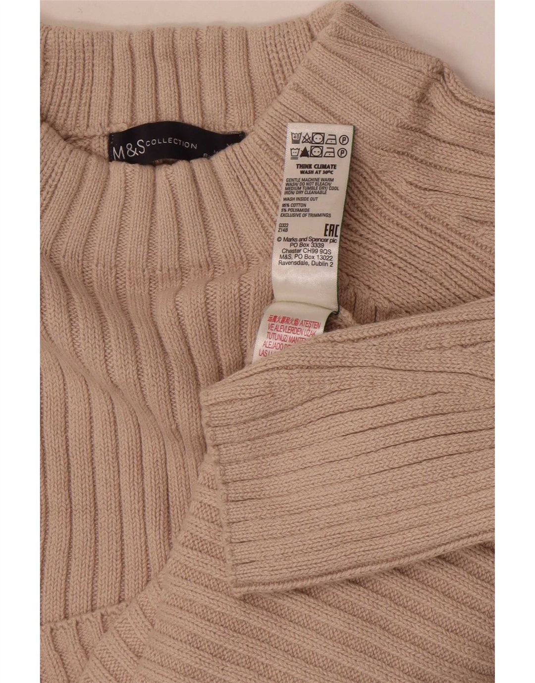 Pulover pentru femei Marks & Spencer cu gât țestoasă XS bumbac bej