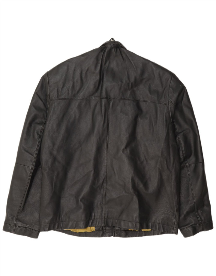 Pierre Cardin Mens Bomber Leather Jacket UK 40 Large Black