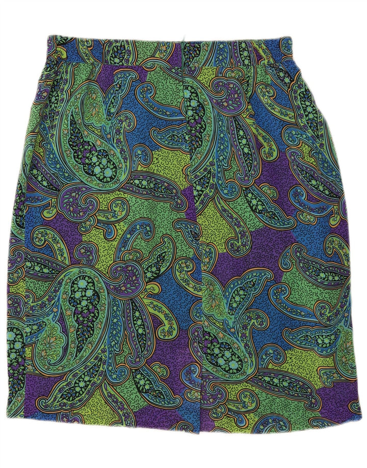 Fusta creion vintage pentru femei IT 44 Medium W34 Poliester Paisley verde